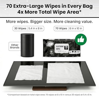 Air Jungles Electronic Wipes Screen Cleaner 70 Count, XL 8x10 Inch | No Cloth Needed, Cleaning LED Screen, TV, Computer, Tablet, Phone, Laptop, Monitor, Smart Watch, Headphone & Gaming Equipment - size: 70 Count (Pack of 1)