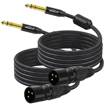 XLR Male to 1/4, TRS to 6.35mm 15ft 2Packs Gold-Plated Connectors Nylon Braided, Quarter Inch to XLR Male Cable for Speakers, Mixers, Amplifiers - size: 15ft - 2P
