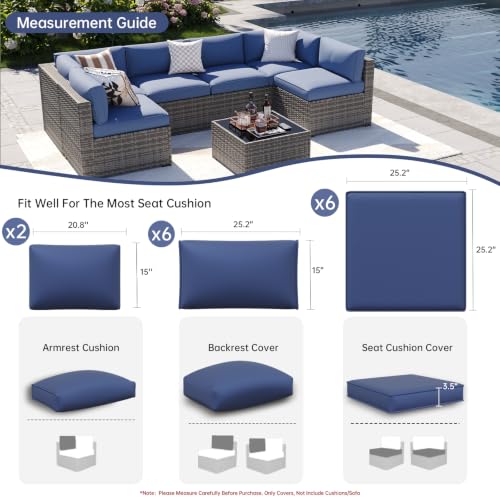 Aoxun Waterproof Cushion Covers for Outdoor Furniture 14PCS, Covers Only - color: Navy