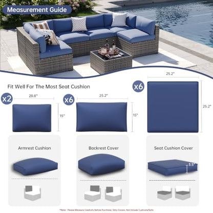 Aoxun Waterproof Cushion Covers for Outdoor Furniture 14PCS, Covers Only - color: Navy