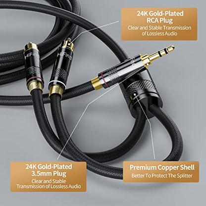 HiFind 3.5mm to 2 RCA Stereo Audio Cable 10 Ft (Real Hi-Fi Sound-Silver Plated Copper-Spring SR-Braided) 3.5 mm 1/8" TRS Male to Dual RCA Male Bidirectional Cable for Home Theater,Speaker - size: 10FT, style: 3.5mm to 2 RCA