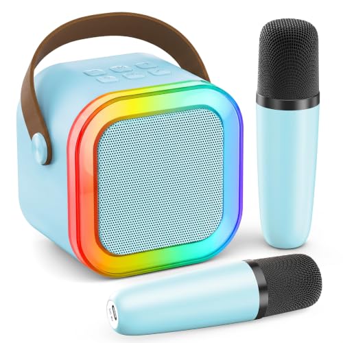 Mini Karaoke Machine, Portable Bluetooth Speaker & 2 Wireless Microphones | Karaoke Player Karaoke Microphone For Family Home Party Outdoor With HI-FI Sound | 5 Magic Sound | PA System | USB | TF | AUX - color: Blue