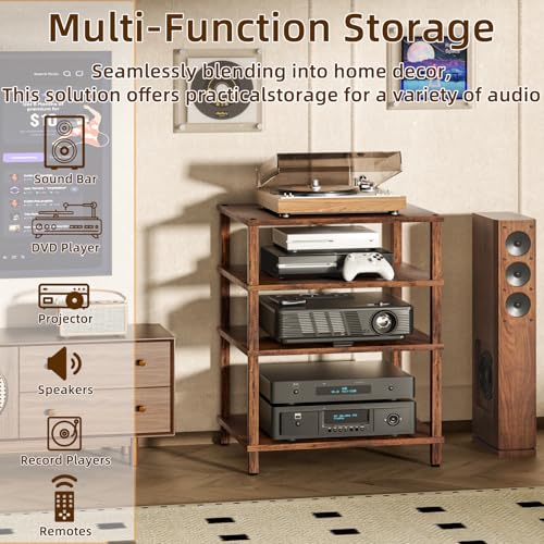 4-Tier AV Media Player Stand, Brown Stereo Cabinet, Modern Stereo Cabinet, Wooden TV Stand,Game Console Shelf, Multifunctional Entertainment Center, Suitable for Home, Conference Room - color: Brown, size: 4 Tier
