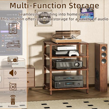 4-Tier AV Media Player Stand, Brown Stereo Cabinet, Modern Stereo Cabinet, Wooden TV Stand,Game Console Shelf, Multifunctional Entertainment Center, Suitable for Home, Conference Room - color: Brown, size: 4 Tier