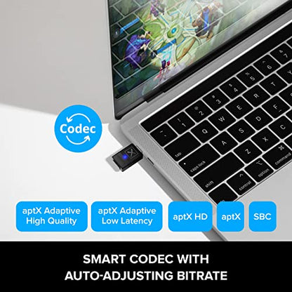 Creative BT-W5 Smart Bluetooth 5.3 Audio Transmitter with aptX Adaptive, High-Resolution 24-bit / 96 kHz Audio, Device-Switching Function, Works with PC/Mac/Gaming Consoles - color: Smart Bluetooth 5.3 Audio Transmitter