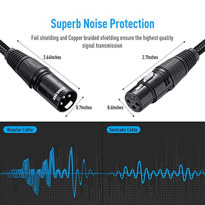 SONICAKE XLR Microphone Cable Male to Female 3 Pin Nylon Braided for Studio Recording and Live Production 10 Feet/3M, Black
