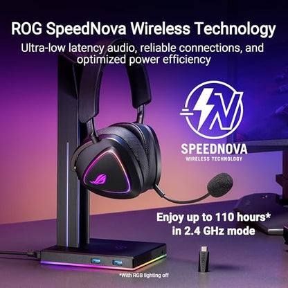 ASUS ROG Delta II Wireless Gaming Headset with Detachable Mic – Black | Tri-Mode (BT 2.4GHz via ROG SpeedNova, 3.5mm), 50mm Titanium Drivers, 110hr Battery, DualFlow Audio for PC, Switch, PS5, Xbox - color: Black