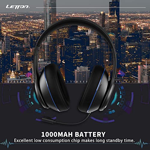 LETTON - Wireless Gaming Headset for PC, PS4, Nintendo Switch, Long Lasting Battery Up to 40 Hours, 7.1 Surround Sound, Memory Foam, Detachable Noise Cancelling Microphone with Mic Monitoring