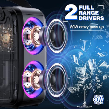 W-KING 80W Bluetooth Party Speaker with Wireless Microphone | Portable Loud Bluetooth Speaker-2 Full Range Drivers/Deep Bass, 105dB Sound, Adults/Kids with Lights/IPX5/U-Disk/TF/AUX - style: T9MIC