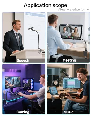 19 Inch Gooseneck Microphone Holder for Podium, 【Heavy-Duty】 2.5 lb Max | Thickened Aluminum Flexible Gooseneck, 2 Mic Holders, 1/4" and 3/8" Adapters, Desk Clamp, Ideal for Gaming, Podcast - size: Heavy-Duty Clamp