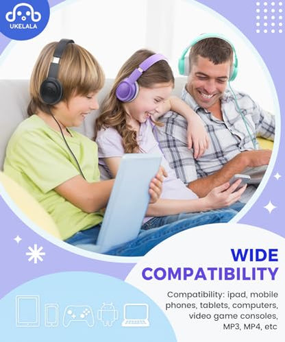 UKELALA C3 Kids Headphones Wired, On-Ear Wired Head Phones for Boys Girls with 3.5mm Jack, Foldable, Adjustable Headband, Child Headphone for School Home Airplane Tablet Black - color: Black
