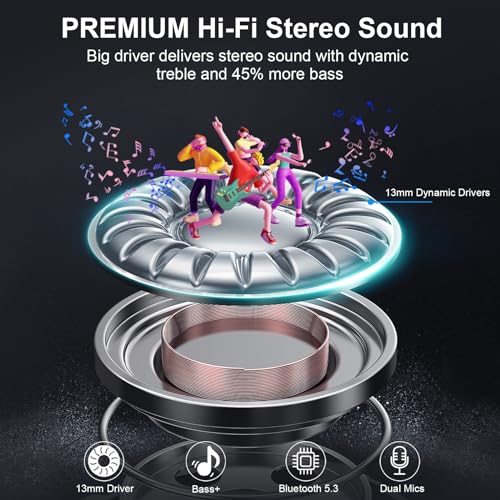 Wireless Earbuds, Bluetooth 5.3 Headphones Bass Stereo, 48Hours Playtime, 4 ENC Mic Clear Calls, Noise Cancelling Ear Buds with LED Display Charging Case,IPX7 Waterproof Earphone for Android iOS Black - color: Black