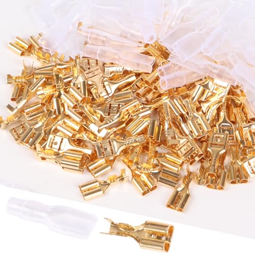 4.8mm Quick Splice Wire Terminals Female Spade Crimp Connector with Insulated Sleeve (100Pcs Sleeves and 100Pcs Terminals) - size: 4.8mm