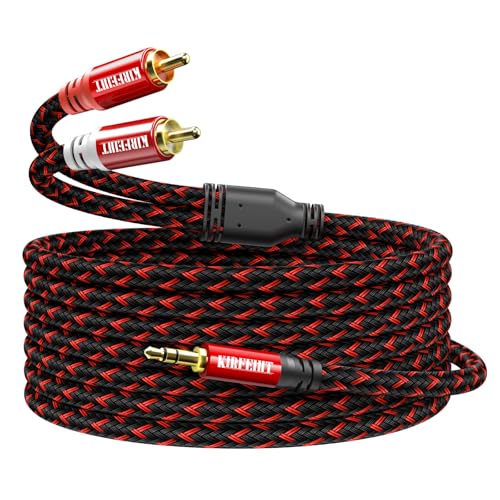 KIRFEIHT RCA to 3.5mm Audio Cable - 20FT AUX OFC Core Cord RCA Cables with Nylon Braided 1/8 Gold-Plated Connectors for Smartphones, Tablets, Speakers, HDTV, Amplifiers - Red & Black - size: 20FT, style: 2RCA TO 3.5MM