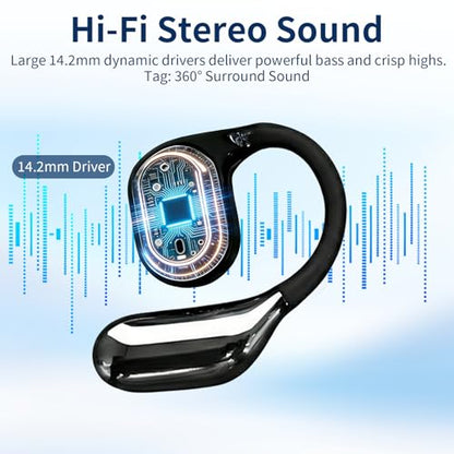 Open Ear Headphones, True Wireless Bluetooth Earphones with Mic, Ultra-Comfort Sport Headset with LED Display, Powerful Sound, IPX4 Waterproof, Wireless Earbuds for Running Driving Workout, Black