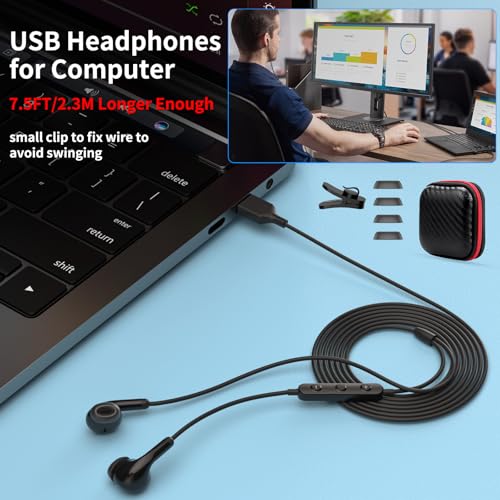 USB Earbuds for PC,Headphones with Microphone for Computer,Black - color: Black