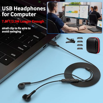 USB Earbuds for PC,Headphones with Microphone for Computer,Black - color: Black