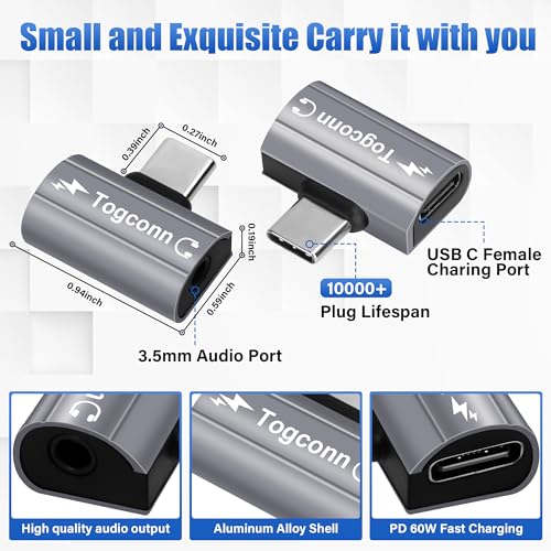 USB C to 3.5mm Aux Headphone and Charger Adapter Splitter, 2 in 1 USB Type C Male to Aux Audio Jack with PD 60W Fast Charge Port for iPhone 15 Pro Max, Galaxy S24/23 Ultra, iPad Pro, Pixel 8 - style: USB C PD Charging + 3.5mm Audio