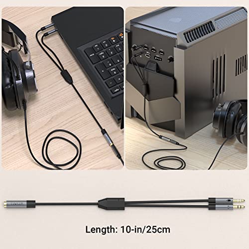 Cubilux 3.5mm Headset Audio and Microphone Splitter, 1/8” TRRS(CTIA) Female to 2X TRS Male Y Splitter for Gaming Headset, PC, Laptop, Computer with Separate Headphone and MIC Jack