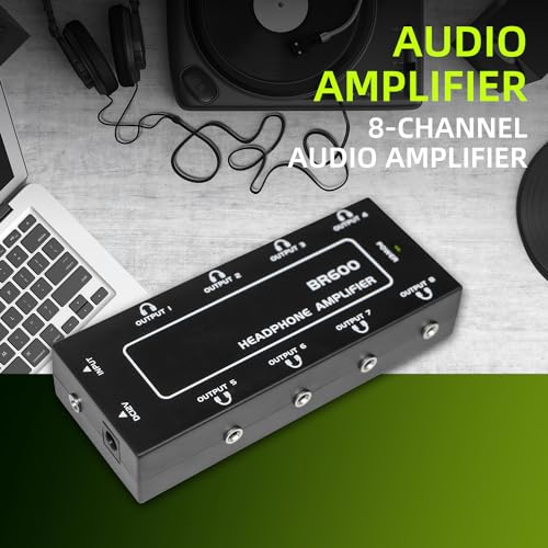 9-Jack Multi Headphone Audio Splitter,Headphone Amplifier Stereo Audio Amp with 12V 1A Power Adapter Distributor Headphone Splitter for Studio and Stage
