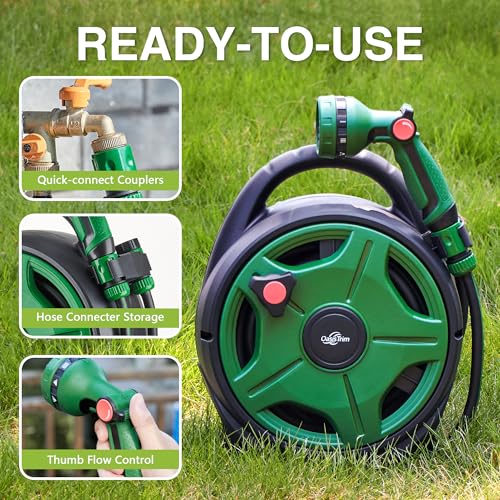 1/2" x 50FT Retractable Garden Hose Reel，With 10 Patterns Spray Nozzle，Portable Heavy Duty Garden Hose Holder for Garden Watering，Car & Patio Washing，Pet Cleaning（Green）