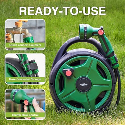 1/2" x 50FT Retractable Garden Hose Reel，With 10 Patterns Spray Nozzle，Portable Heavy Duty Garden Hose Holder for Garden Watering，Car & Patio Washing，Pet Cleaning（Green）