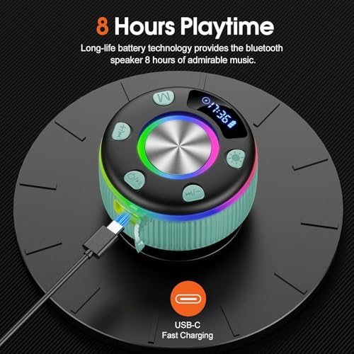 Bluetooth Shower Speaker, IP7 Waterproof Portable Bluetooth 5.3 Speakers with Suction Cup, Mini Wireless Speaker with RGB Lights Time Display, Loud Stereo Sound for Bathroom Beach Outdoor Party, Mint - color: Mint