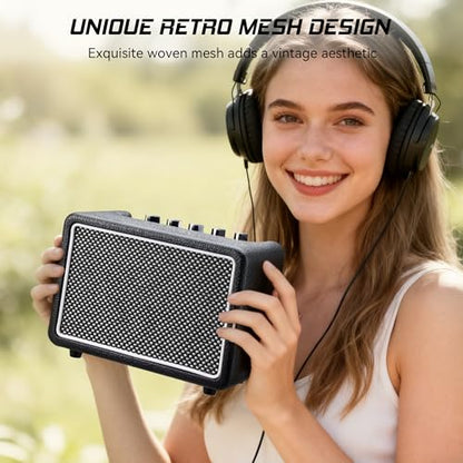 10W*1 Mini Guitar Amplifier, Electric Guitar Amp with Clean/Drive Channel, 6H Working, 3.5mm Headphone/AUX Jack, USB-C Rechargeable, Wireless Portable Amp for Indoor Practice, Traveling