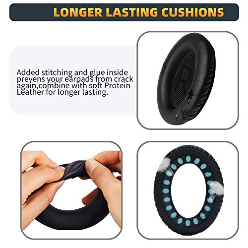 GEVO Premium Replacement Ear Pads for Bose QC35 & QC35ii Headphones - Black | Fits QuietComfort 35 & 35ii / SoundLink 1&2 AE（Over-Ear）- Soft Protein Leather · Adaptive Memory Foam and Extra Durable - color: Black
