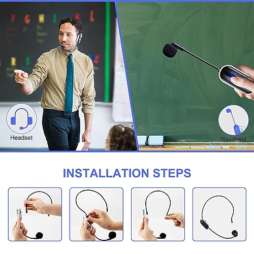 UHF Wireless Headset Microphone System: Mic Headset - LED Digital Display, Head Handheld Mic 2 in 1, Working Time 6H, 165 ft Range Mics for Voice Amplifier, Tour Guide, Teaching, Fitness, PA System - color: Black1