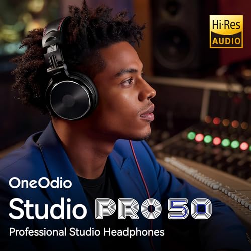 OneOdio Hi-Res Over Ear Headphones for Studio Monitoring and Mixing, Sound Isolation, Protein Leather Earcups, 50mm Driver Unit, Wired Headphones for AMP Guitar Keyboard (Pro-50 Black) - color: Black