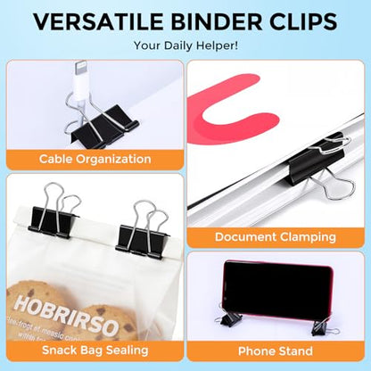 Binder Clips, KURULO 60pcs Medium Binder Clips 1.25 Inches | Sturdy Binder Clip Medium for Office Supplies, School, Home, Black Metal Paper Clamps, Office Clips with Storage Box