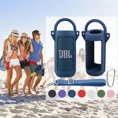 for JBL Grip Portable Waterproof Speaker Silicone Case, Blue | Portable Travel Soft Cover with Adjustable Shoulder Strap and Carabiner, Protective Skin Case, Anti-Slip Feet - color: Blue Case