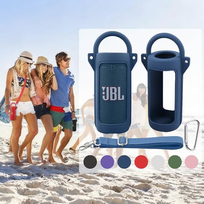 for JBL Grip Portable Waterproof Speaker Silicone Case, Blue | Portable Travel Soft Cover with Adjustable Shoulder Strap and Carabiner, Protective Skin Case, Anti-Slip Feet - color: Blue Case