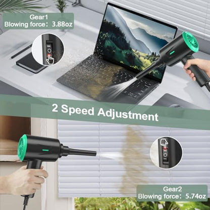 Air Duster - Electric Air Blower - 5.74oz High Power Cleaning for Computer - PC - 2 Gear Compressed Air - color: Green