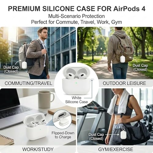 for Airpods 4th Case Cover, Come with Cleaner Kit,Soft Skin Silicone Case Cover with Keychain, Full Protective Case for Men and Women, Compatible with AirPods 4th Generation Case,White - color: B7-White