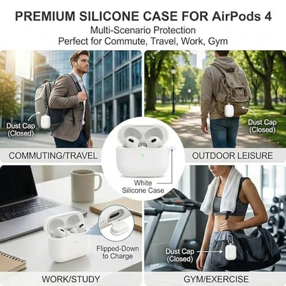 for Airpods 4th Case Cover, Come with Cleaner Kit,Soft Skin Silicone Case Cover with Keychain, Full Protective Case for Men and Women, Compatible with AirPods 4th Generation Case,White - color: B7-White