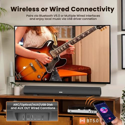 BESTISAN 100 Watt 40 Inch TV Sound Bar, Home Theater System Wired and Wireless Soundbar Speaker(Bluetooth 5.0, 105dB, Dsp Audio, Bass Adjustable, Wall Mountable) - color: 40 inch black
