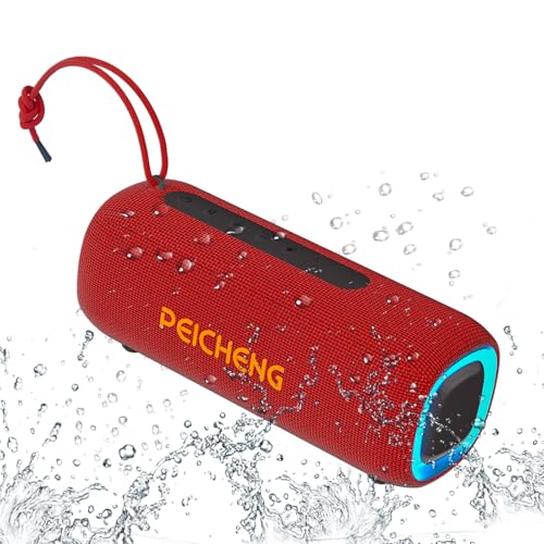 PEICHENG Bluetooth Speaker, Portable Wireless Clear Loud Stereo Sound IPX5 Waterproof with RGB Lights BT5.3 Long Playtime TWS Pairing,for Home Party Outdoor Beach,Great Gift Choice (Red) - color: Red