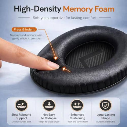 Replacement Ear Pads for Bose QuietComfort 35 (QC35) & Quiet Comfort 35 II (QC 35 ii) Headphones, EarPads Cushions with Noise Isolation Memory Foam, Softer Protein Leather, Added Thickness | EarPads Cushions with Noise Isolation Memory Foam, Softer Protei
