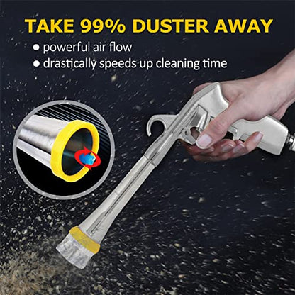 Car Cleaning Gun - High Pressure Air Blow Interior Detailing Kit With Air Duster Blower - Compressor Needed Tools (Silver)