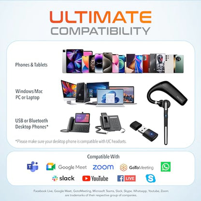 Delton Ultralight Bluetooth Headset with Noise Cancelling Microphone | Bluetooth Earpiece with Charging Case, Auto Pair USB Dongle for PC/Laptop, Compatible with MS Teams, Zoom and More - Black