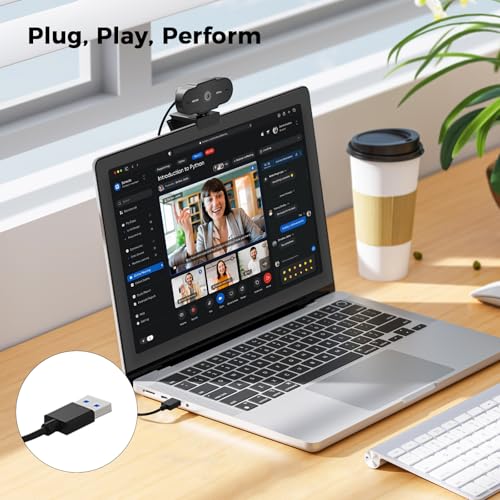 1080P Full HD Webcam with Microphone, Auto Light Correction, 360° Rotatable, Plug & Play, Compatible with Windows, Mac, Laptop, Desktop (Zoom, Skype, Teams, Video Conferencing)