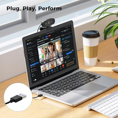 1080P Full HD Webcam with Microphone, Auto Light Correction, 360° Rotatable, Plug & Play, Compatible with Windows, Mac, Laptop, Desktop (Zoom, Skype, Teams, Video Conferencing)