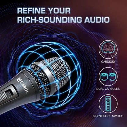 CAROL AC-910S XLR Wired Vocal Microphone, Dynamic Cardioid with Switch | AHNC dual-engine noise canceling tech for singing, studio, and stage. incl. 14.8ft (4.5m) XLR cable, mic clip - style: AC-910S (with Switch)
