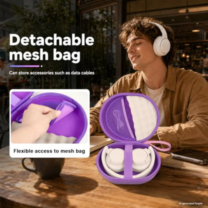 Hard Headphone Case for JBL Tune 770NC/510BT/720BT/520BT/670NC | Wave Foam, Elastic Strap, Soft Lining, Mesh Pocket, Carry Handle, Folded Headphone Storage, Purple , Case Only - color: Purple