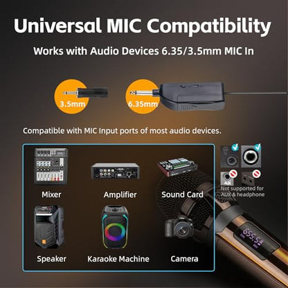 Wireless Microphones for Karaoke Singing, Professional Dual Cordless Mic System , 500ft Long Range Dual Handheld Cordless& LED Display, Dynamic Karaoke Microphone for Singing, DJ, Church, Party