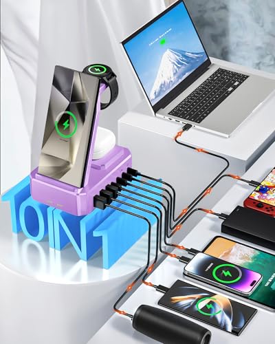 300W Wireless Charger for Samsung,Zutspzss 10 in 1 Wireless Charging Station, 65W USB C Fast Charging Stand for Samsung S25 Ultra/S24/S23/S22/Z Fold,Galaxy Watch Ultra7/6/5,Galaxy Buds,Purple - color: Purple