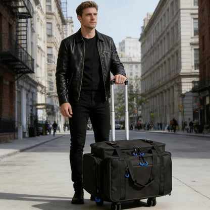 Large Rolling Dj Cable Bag with Detachable Dividers, Bottom Pad | Dj Bag for Equipment and Accessories with Laptop and Microphone Pocket, Dj Gig Bag for Musician, Professional, Travel, Blue - color: Blue, style: Rolling Dj Cable Bag