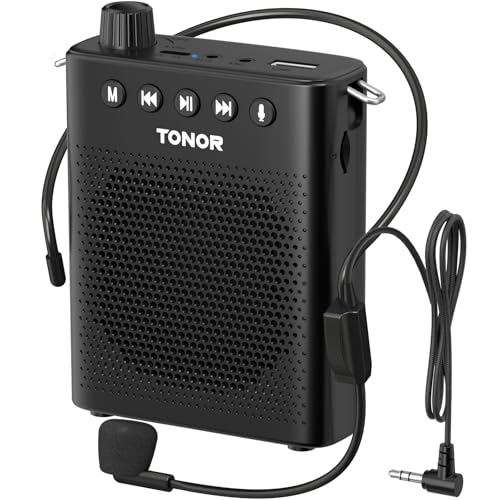 TONOR Portable Voice Amplifier for Teachers, Rechargeable Mini Pa System with 100 cm/3ft Wired Headset Microphone and Waistband, Megaphone Speaker for Classroom, Training, Yoga, Tour Guides K10